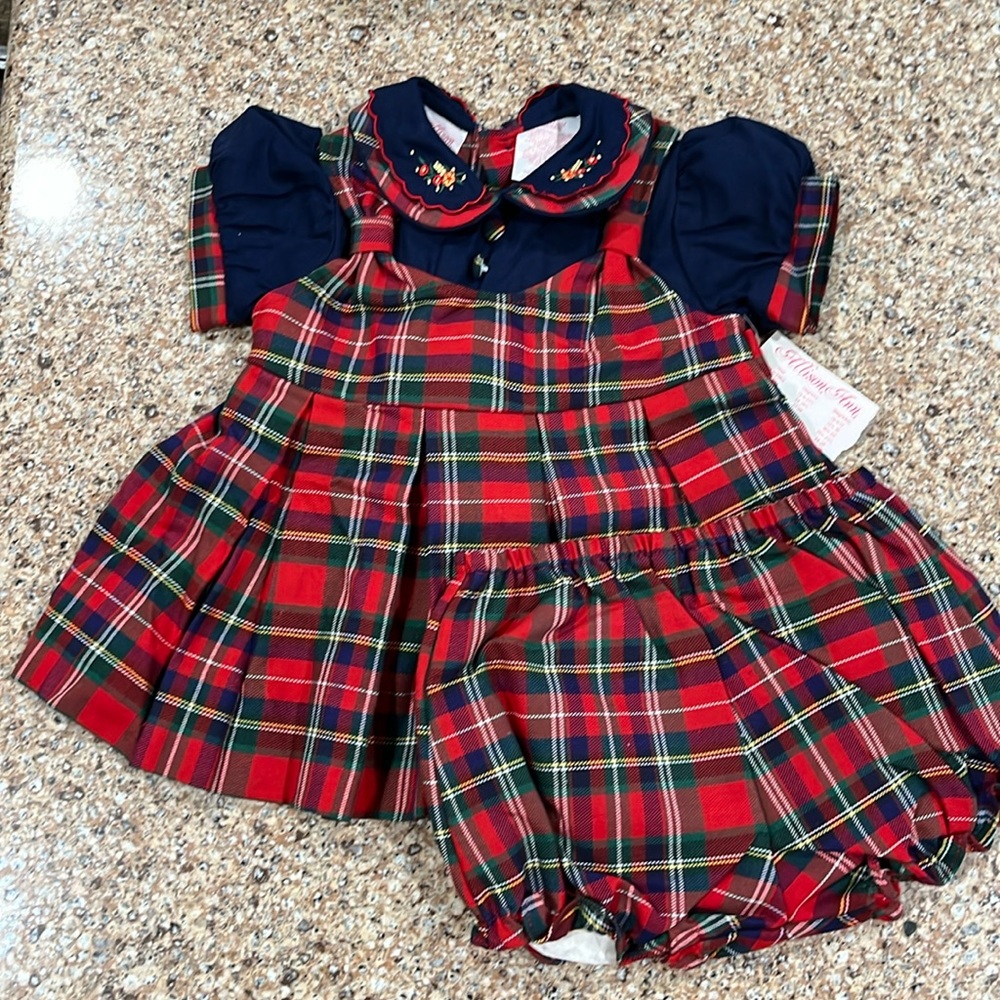 Girls holiday plaid dress, 6/9 months